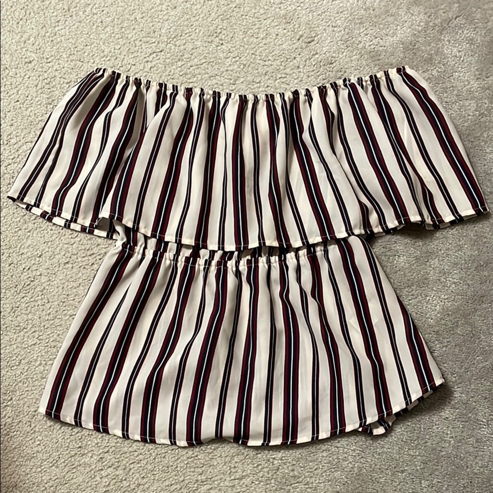 Striped Off-Shoulder Top with Gathered Middle